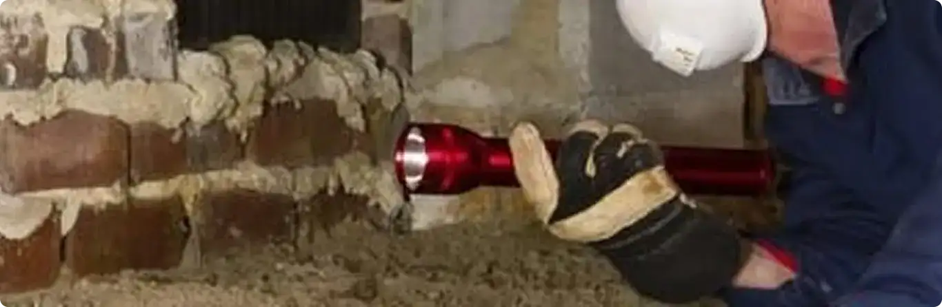 Pest control technician inspecting a crawl space for ant activity in Spencer, IN